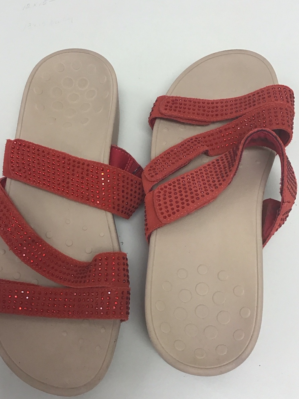 Vionic Red Rhinestone Triple-Strap Slide Sandals - Picture 5 of 6